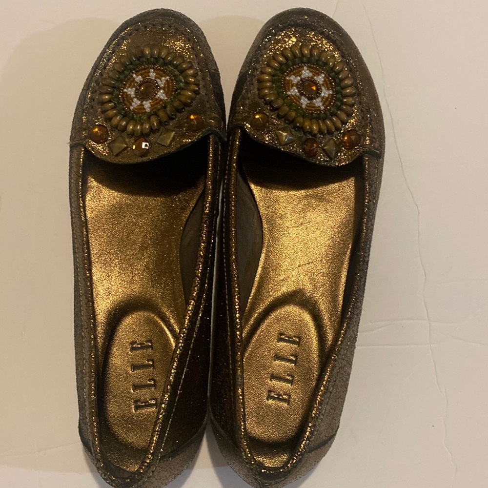Beaded shiny copper coloured ELLE brand flats size  eu 36 about a 5 1/2